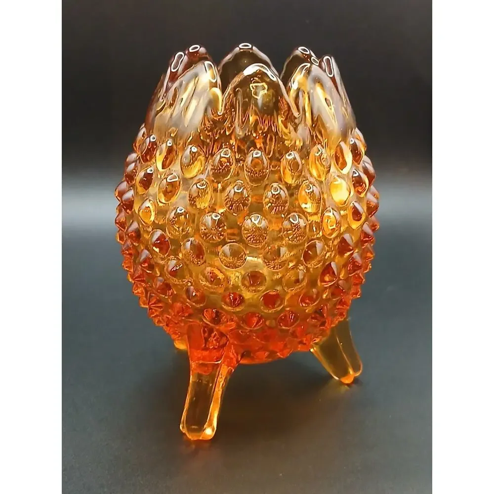 Vintage Fenton Amberina Hobnail 3-Footed Egg Rose Bowl Vase 5